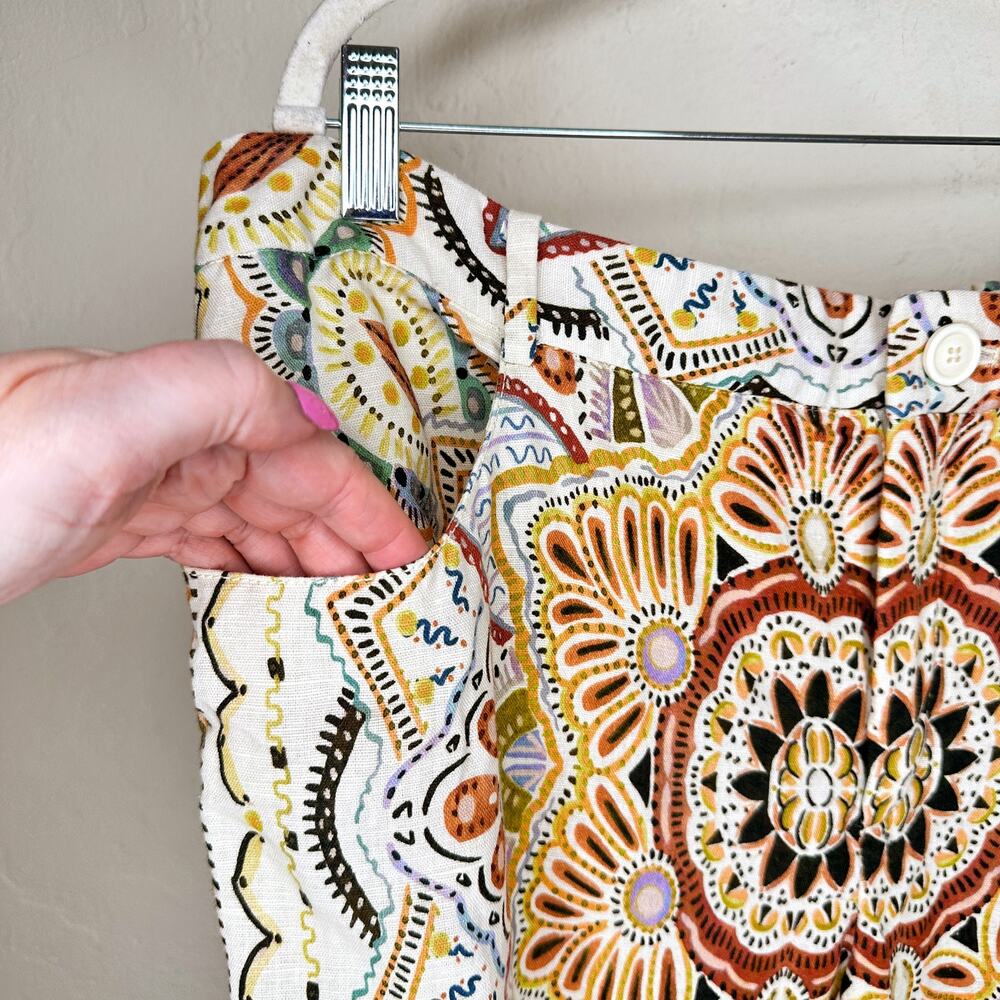 Zara Linen Blend Paisley Mandala Floral Print Wide Leg Ankle Flare Pants XXL - Picture 6 of 16